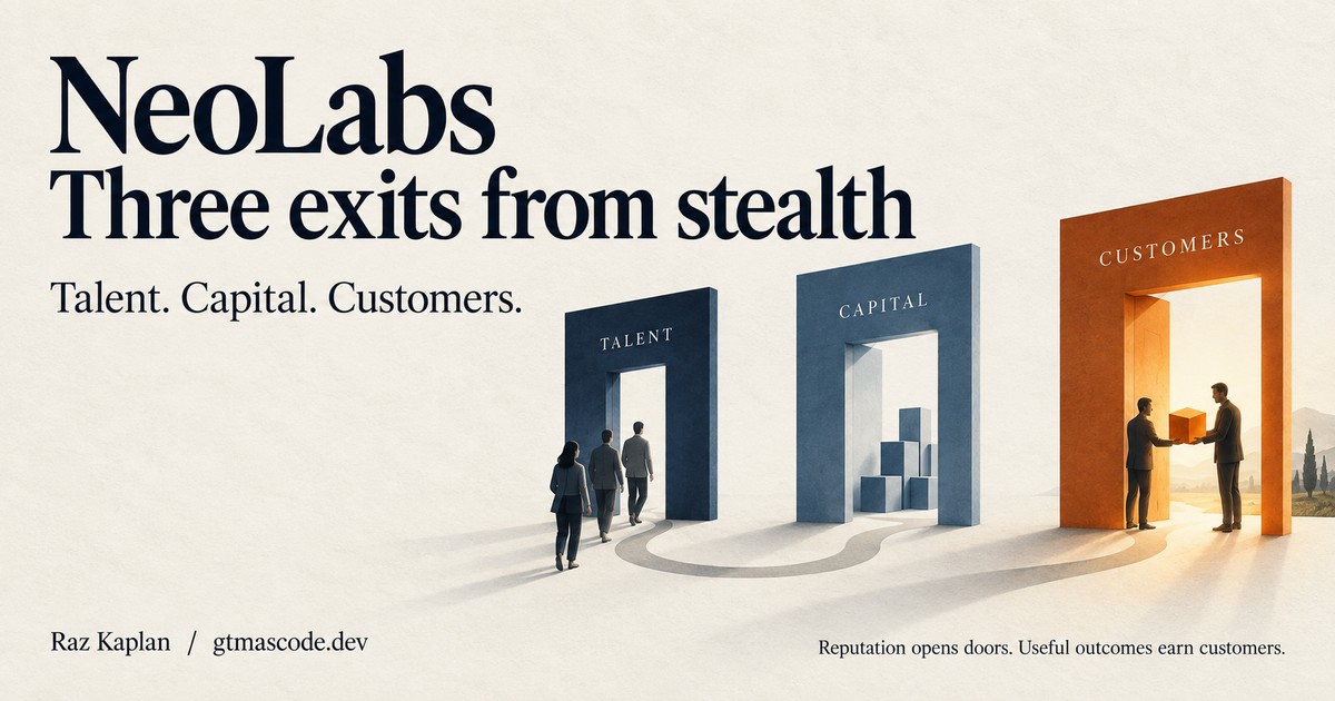 NeoLabs: Three exits from stealth. Talent, capital and customers need different kinds of proof.